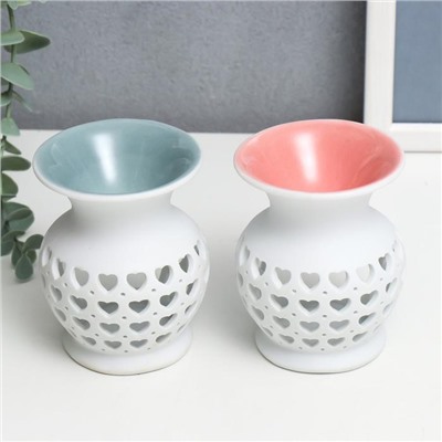 Аромалампа для эфирных масел «Сеточка из сердец», керамика, 9×7.5×7.5 см, МИКС