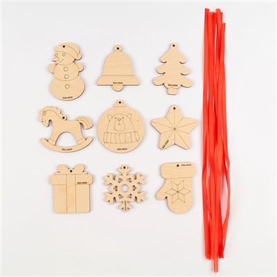 Заготовки для творчества. Набор ёлочных подвесок для росписи «Новый год!», 9 шт.