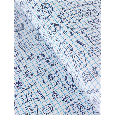 Бумага упаковочная крафт «Школьная пора», голубой/синий на белом фоне 0.7×10±5% м