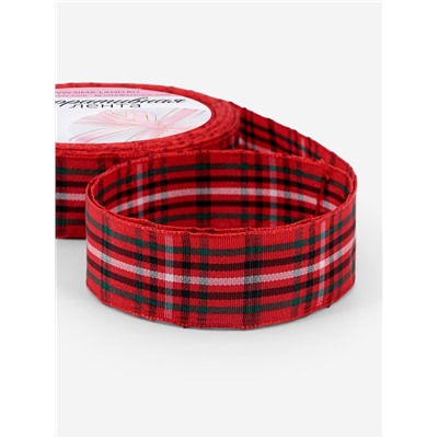 Лента новогодняя, декоративная «Крупная клетка», 25 мм, 9±0.5 м, красная