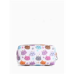 Косметичка женская на молнии объёмная, маленькая, с принтом, белая