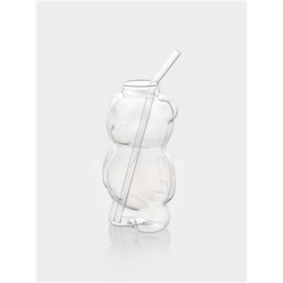 Стакан с трубочкой ToyBear, 340 мл, 9×14 см, стекло, прозрачный
