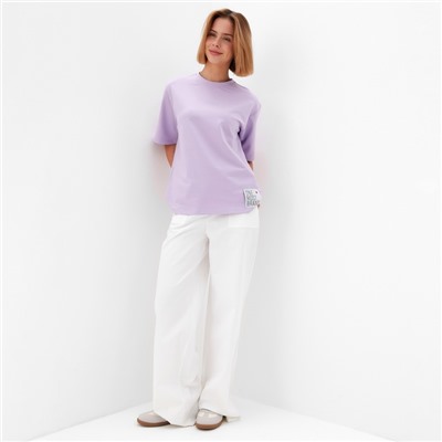 Футболка оверсайз с нашивкой женская MINAKU: One Most Brand, сиреневая, размер 46