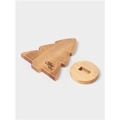 Подарочный набор деревянной посуды Adelica «С Новым Годом», сервировочная доска елочка на подставке 22×18 см, масло 100 мл, магнит