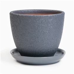 Горшок для цветов «Шёлк», 1 л, d=15 см, h=13 см, керамический, с поддоном, серый