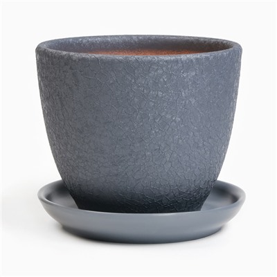 Горшок для цветов «Шёлк», 1 л, d=15 см, h=13 см, керамический, с поддоном, серый