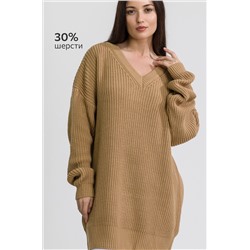 Женский удлиненный вязаный свитер оверсайз с V вырезом Happyfox