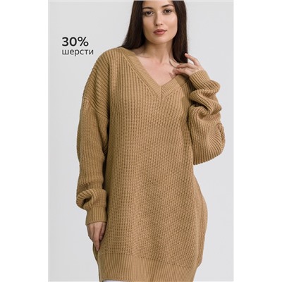 Женский удлиненный вязаный свитер оверсайз с V вырезом Happyfox