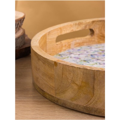 Поднос круглый с бортиками «Оттенки сирени», 35×35×6.5 см, дерево манго