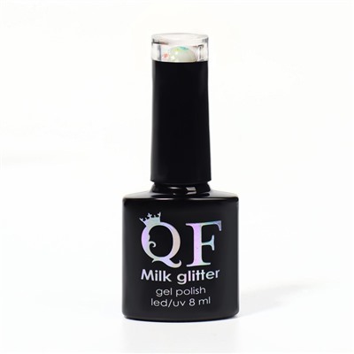 Гель лак для ногтей, «MILK GLITTER», трехфазный, 8 мл, LED/UV, прозрачный (06)