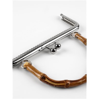 Фермуар пришивной, 21×9.5 см, с бамбуковой ручкой d=11×15.5 см, цвет коричневый, серебряный
