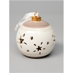 Ёлочный шар с подсветкой «Звёзды беж», 10×8.8×8.8 см, 1 LED, керамика, от батареек LR44×3, керамика, свечение тёплое белое