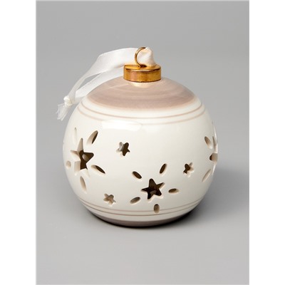 Ёлочный шар с подсветкой «Звёзды беж», 10×8.8×8.8 см, 1 LED, керамика, от батареек LR44×3, керамика, свечение тёплое белое