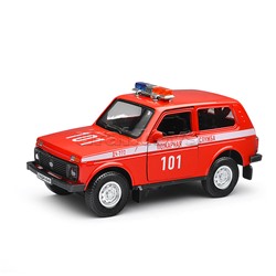 Модель пластик Гараж. LADA 4x4 Пожарная часть 20,5 см, ( крас.) в коробке