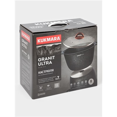 Кастрюля KUKMARA Granit ultra, 8 л, d=30 см, h=25 см, антипригарное покрытие, литой алюминий, коричневая