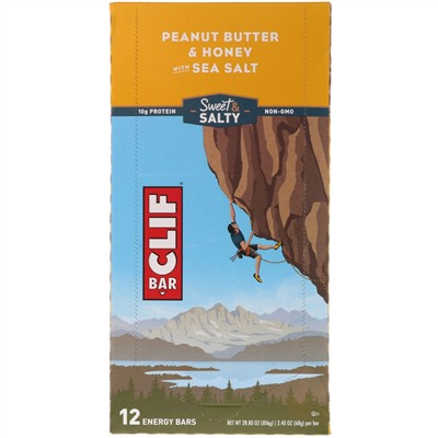 Clif Bar, Energy Bar, Peanut Butter & Honey with Sea Salt, 12 Bars, 2.40 oz (68 g) Each