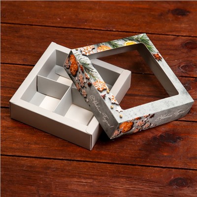 Коробка под 4 конфеты новогодняя «С Новым годом», 12.5×12.5×3.5 см