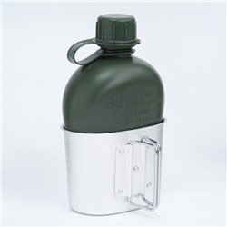Фляжка армейская походная Adventure, 1 л, для воды, с котелком, пластиковая, зелёная