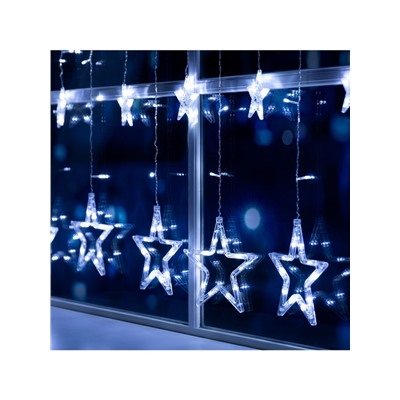 Гирлянда «Бахрома» 2.4×0.9 м с насадками «Звёзды», IP20, прозрачная нить, 138 LED, свечение белое, 8 режимов, 220 В
