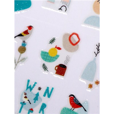 Наклейки для ногтей «Зимние птички», разноцветные