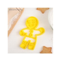 Форма для печенья новогодняя «Пряничный человечек», вырубка, штамп, 11.3×8.5×1.4 см, пластик, жёлтая