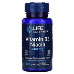 Life Extension, витамин B3 (ниацин), 500 мг, 100 капсул