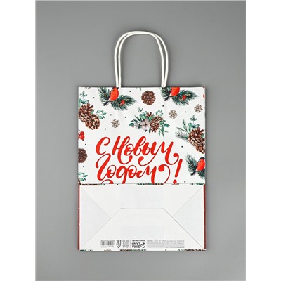 Пакет бумажный подарочный новогодний крафт «Новый год» 27×21×11 см