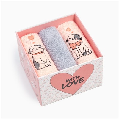 Салфетки махровые «Этель. Котики» 30×30 см - 3 шт., хлопок 100%