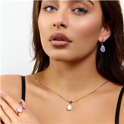 Комплект ювелирной бижутерии коллекция "Дубай" серьги, кулон и кольцо 18 р, покрытие позолота, вставка: стекло, цвет: розовый, арт.414.323-18