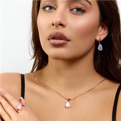 Комплект ювелирной бижутерии коллекция "Дубай" серьги, кулон и кольцо 19 р, покрытие позолота, вставка: стекло, цвет: розовый, арт.414.323-19