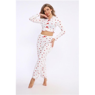 пижама женская с брюками с длинным рукавом 5735 (Бел/красн)