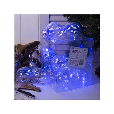 Гирлянда «Нить» 3 м с насадками «Лампочки», IP20, серебристая нить, 100 LED, свечение синее, 3.5 В