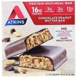 Atkins, Батончик для перекуса, шоколадно-арахисовое масло, 5 батончиков, 2,12 унции (60 г) каждый
