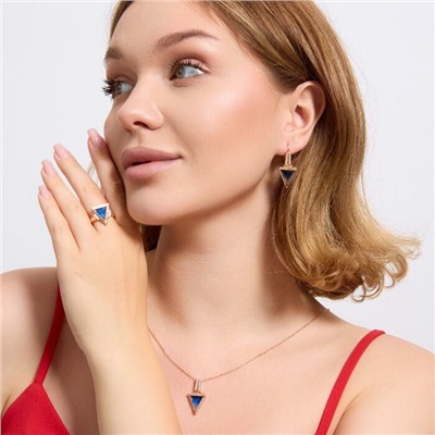 Комплект ювелирной бижутерии коллекция "Дубай" серьги, кулон и кольцо 18 р, покрытие позолота, вставка: фианиты, цвет: синий, арт.313.178-18