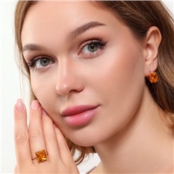 Комплект ювелирная бижутерия коллекция  "Дубай" серьги и кольцо 18 р, покрытие: позолота, вставка: фианиты, цвет: желтый, арт.215.441-18