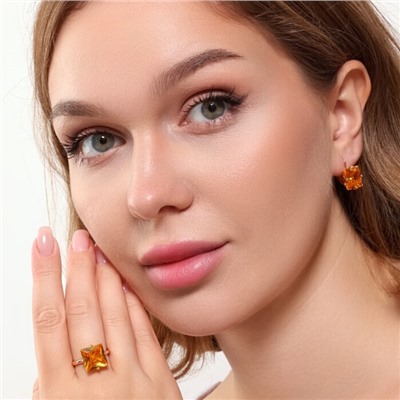 Комплект ювелирная бижутерия коллекция  "Дубай" серьги и кольцо 18 р, покрытие: позолота, вставка: фианиты, цвет: желтый, арт.215.441-18