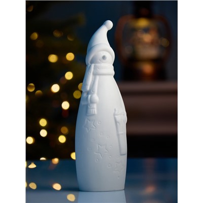 Светодиодная фигура «Снеговик в колпаке» 6×5.5×19.8 см, 1 LED, керамика, от батареек LR44×2, свечение тёплое белое