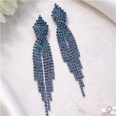 Серьги длинные висячие со стразами "Вечерние", цвет: тёмный синевато-зелёный, арт.012.023