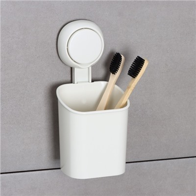 Стакан для зубных щёток на вакуумной присоске, пластик, 9×7.7×19 см, белый