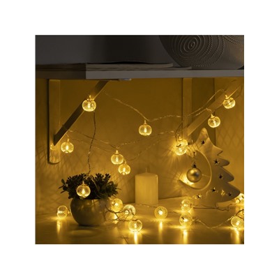 Гирлянда «Нить» 4 м с насадками «Шарик сетка», IP20, прозрачная нить, 20 LED, свечение тёплое белое, 8 режимов, 220 В