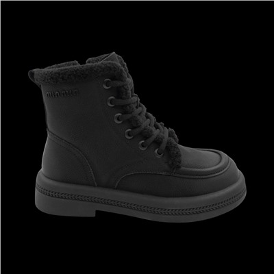 Ботинки из натуральной кожи на меху P-ML01-1 черные