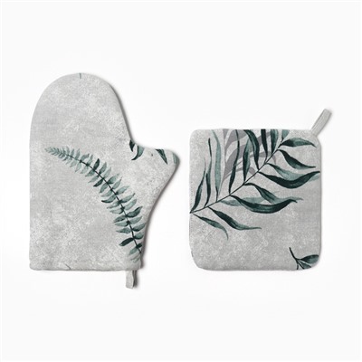 Набор кухонный «Доляна» Tropics: варежка 20×27 см, прихватка 19×19 см, 100% хлопок, 164 г/м²