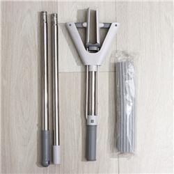 Швабра для мытья пола PVA Raccoon, со складным отжимом, насадка 28×6 см, стальная ручка с 3 секциями 130 см