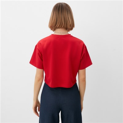 Футболка женская укороченная MINAKU OVERSIZE FIT, фуксия, размер 42