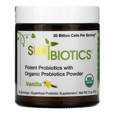 Sunbiotics, Potent Probiotics with Organic Prebiotics Powder, Vanilla, 2 oz (57 g)