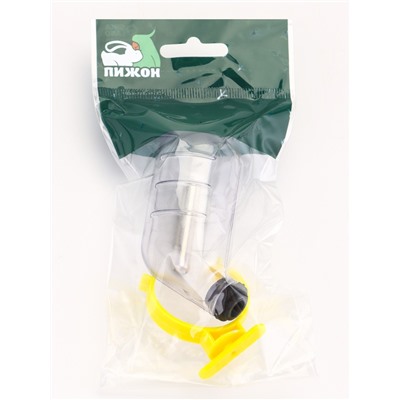 Поилка для грызунов с металлическим носиком 60 мл, 12×4 см, прозрачная с жёлтым креплением