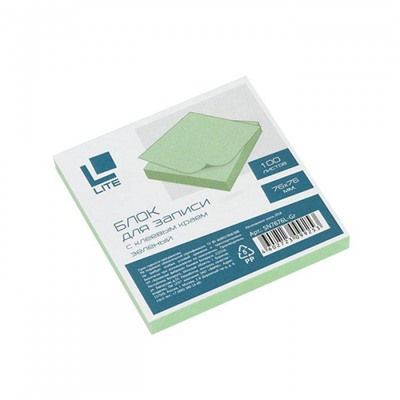 Бумага для заметок с клеевым краем 76х76 мм 100л зеленый SN7676L-Gr LITE