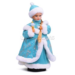 Снегурка в голубой шубе с серебристыми узорами, музыкальная 40см в коробке