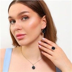 Комплект ювелирной бижутерии коллекция серьги, кулон и кольцо 17 р, покрытие: посеребрение, вставка: кристаллы, цвет: черный, арт.213.799-17