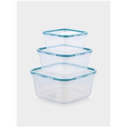 Набор контейнеров для хранения еды Idiland, 3 шт.: 400 мл, 800 мл, 1.5 л, пластик, герметичный, прозрачный, крышка голубая